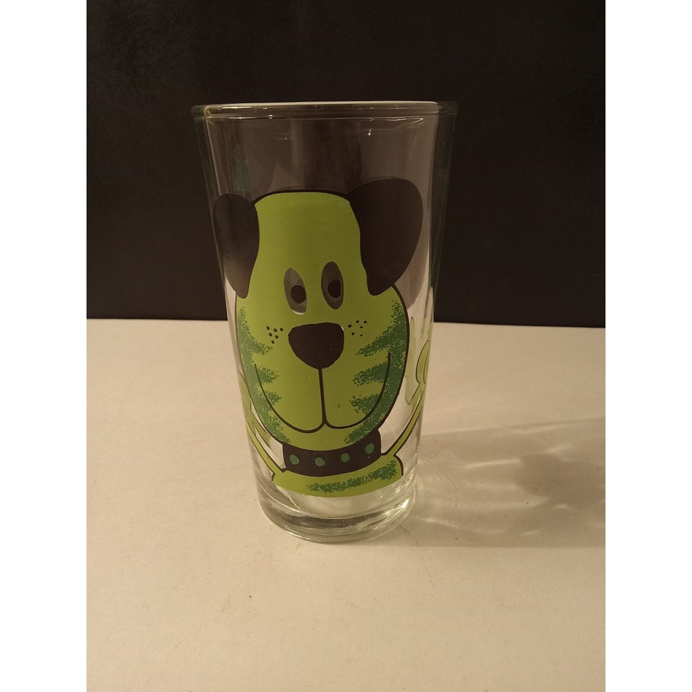 Vintage Firna Indonesia Green Dog Glass Tumbler Cartoon